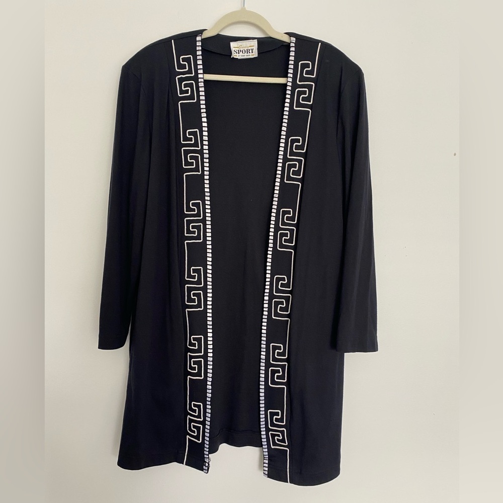Vintage Women's Lagenlook Open Long Jacket Large Black Art‎ To Wear Retro 80s